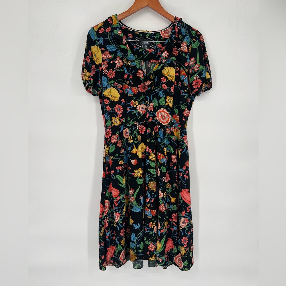 Anthropologie Mauve Black Floral Dress Size 8